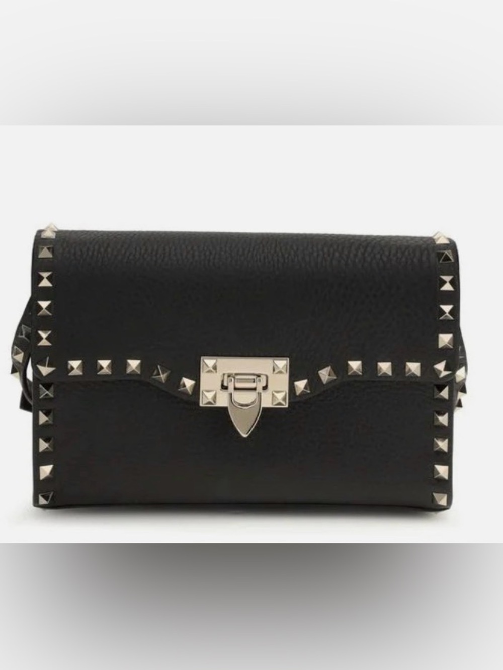 Valentino Black Leather Rockstud Wristlet with Silver-Tone Studs